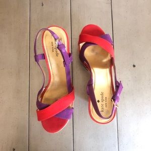 Kate Spade Red & Purple Strap Cork Wedges Size 9